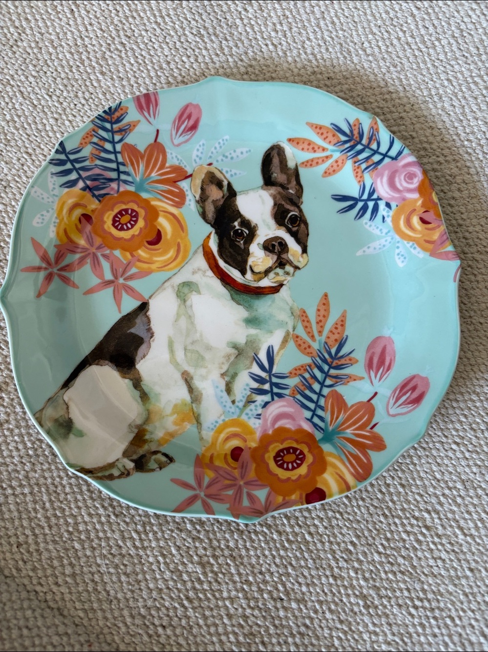 Porcelain scalloped Dog desert plate